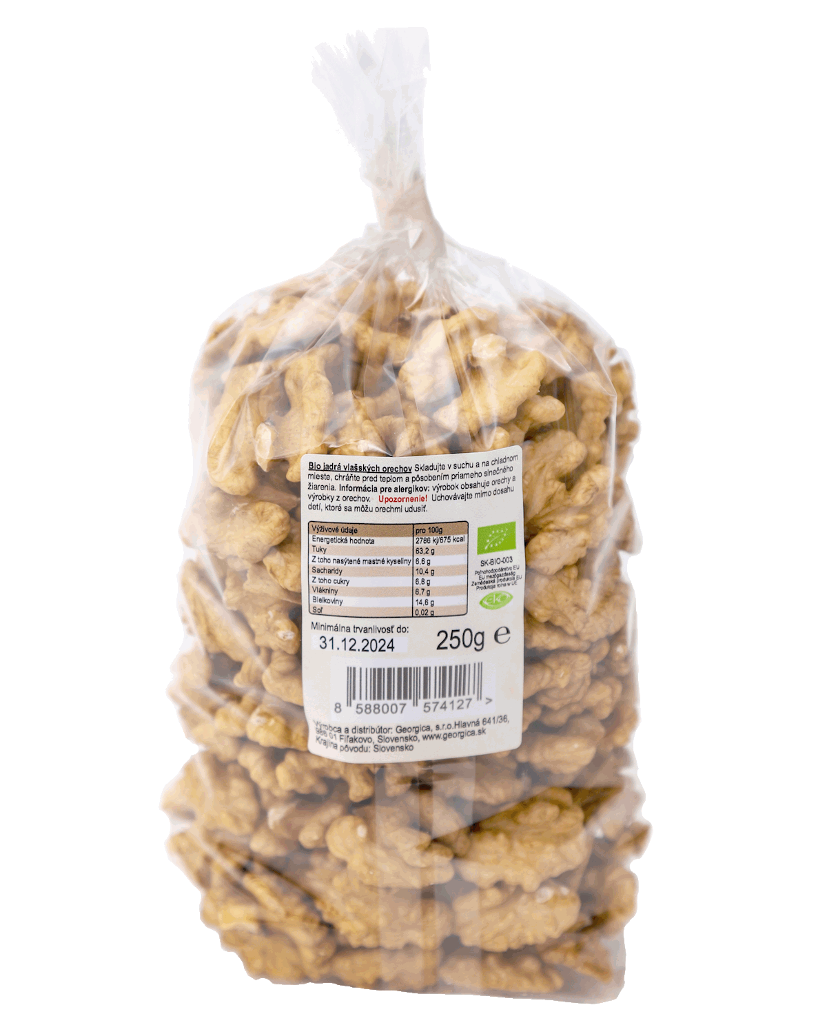 walnut kernels in cellophane backside